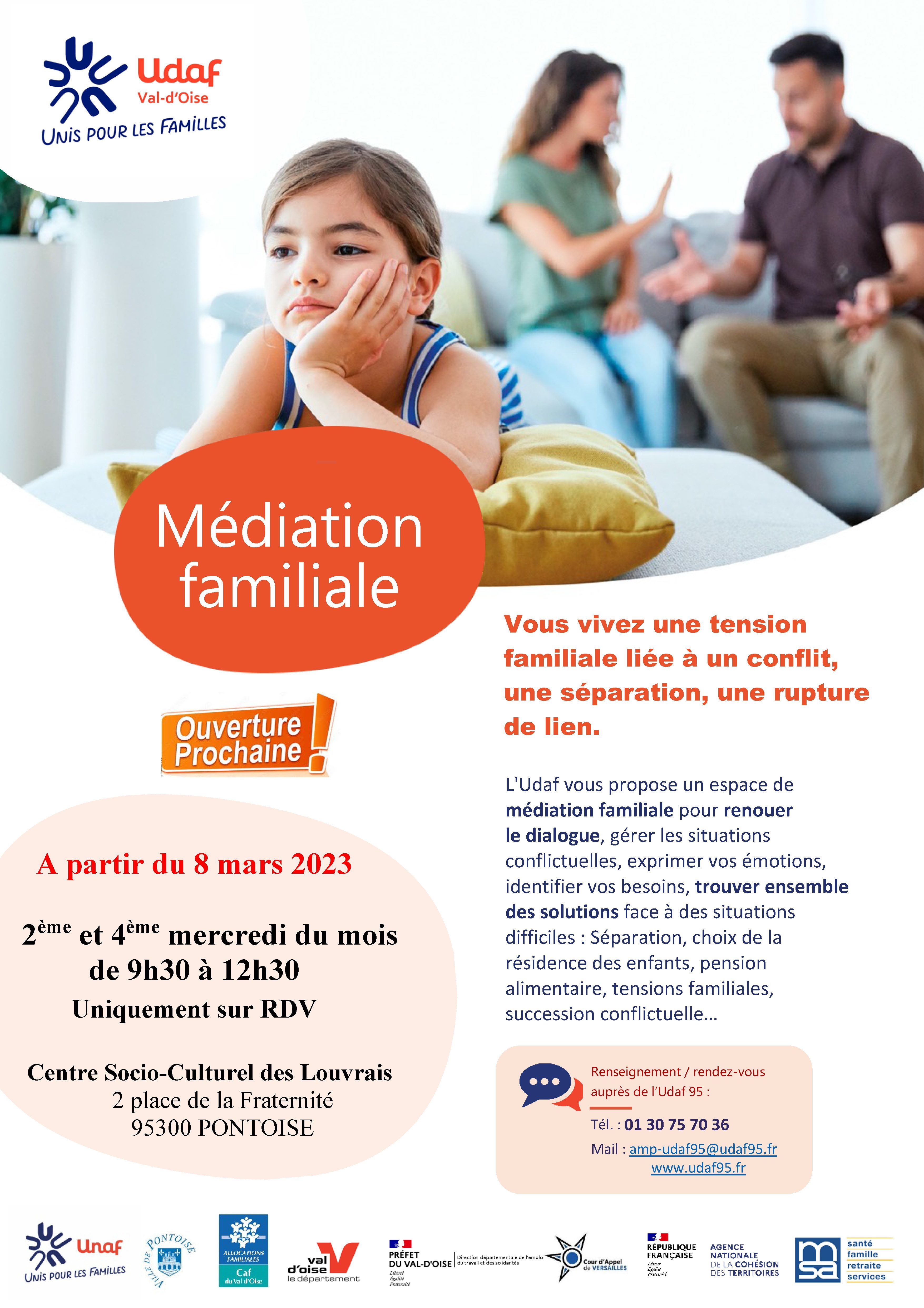 Nouvelle permanence de Médiation Familiale à Pontoise - Udaf 95 Val d'Oise